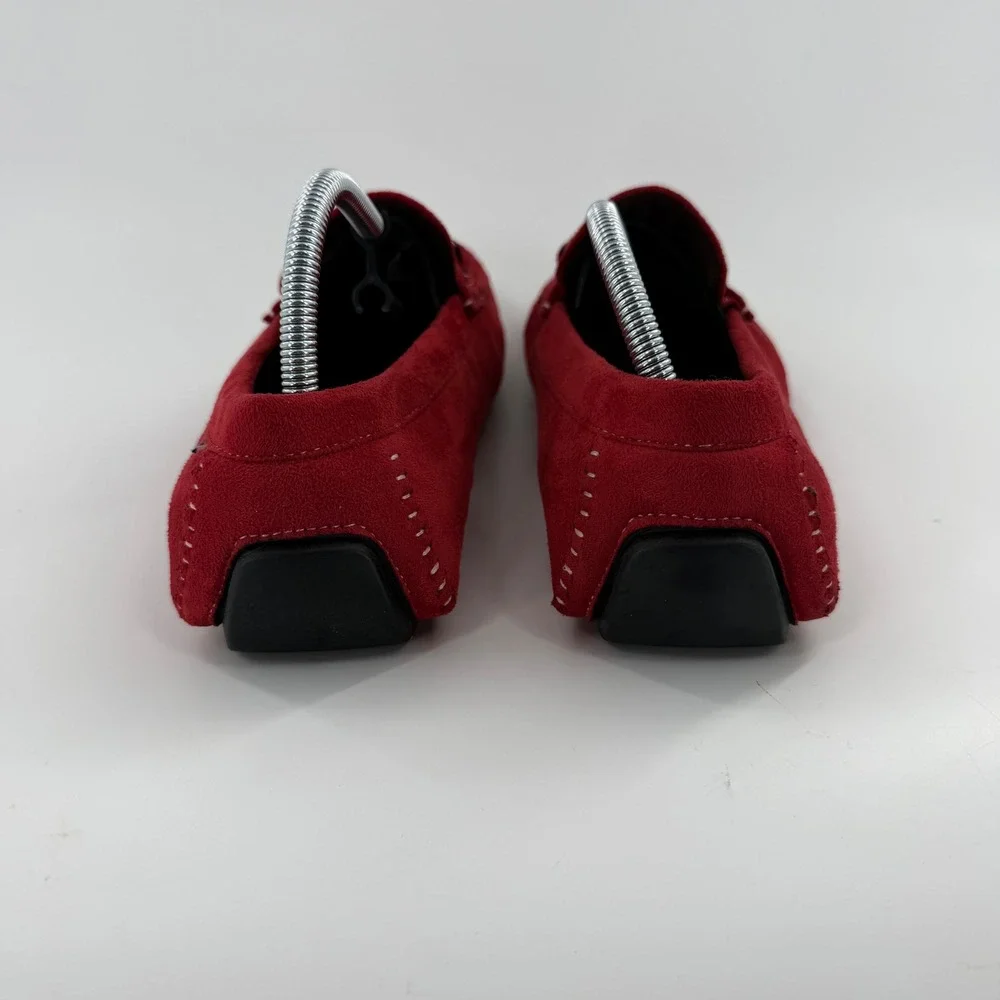 David Stone‎ Mens Red Faux Suede Bit Driving Loafers Size 11 045249 Moc Toe